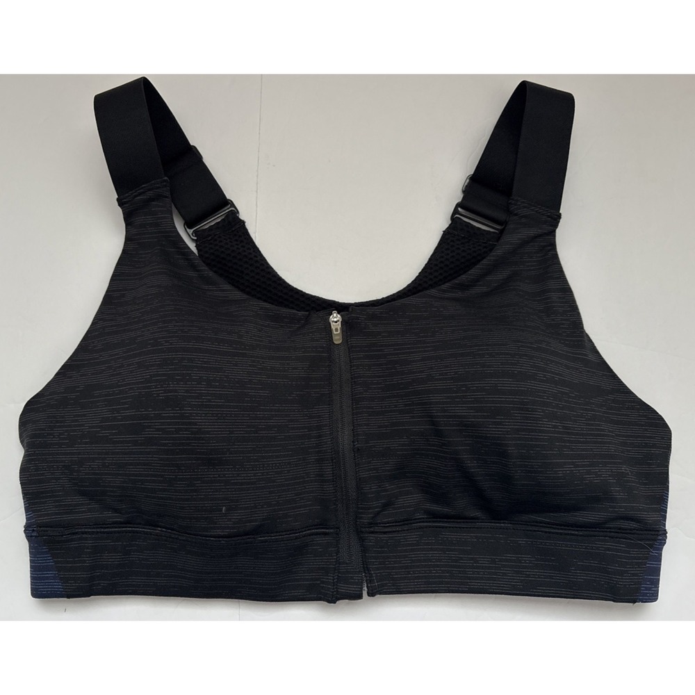 Outdoor Voices Women's Zip Sports Bra in Night Black High Impact Size Medium